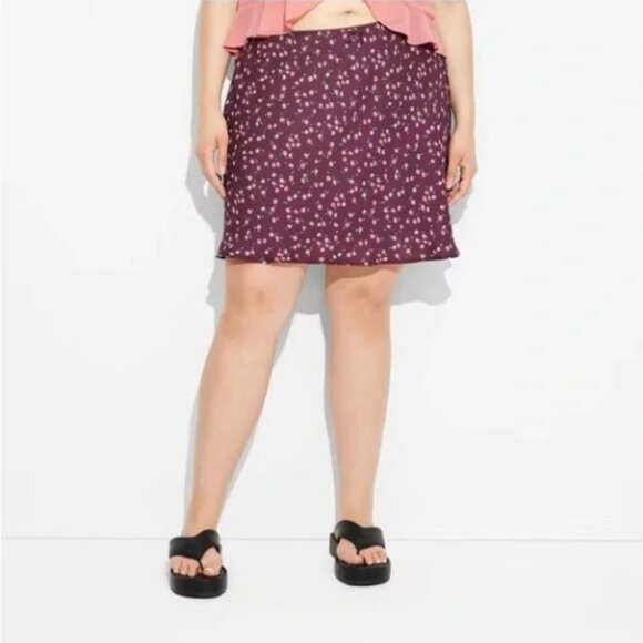 Wild Fable Burgundy Chiffon Floral Mini Skirt 1X - NEW - Picture 1 of 10